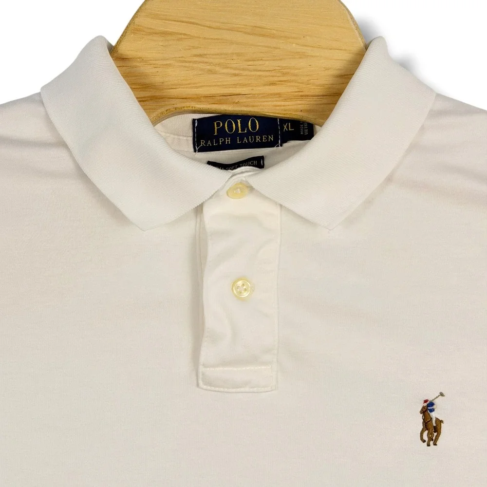 Polo Ralph Lauren Polo Shirt Men L White Classic Fit Pima Cotton Short Sleeve